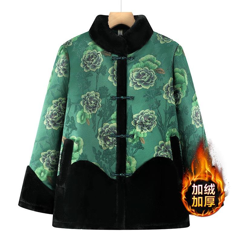 

Модная новая меховая большая хлопковая одежда Зимняя одежда Флисовая утолщенная куртка для пожилой женщины Стеганая куртка Теплая хлопковая одежда 5XL [recommended 150-80kg] зелёный