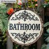 2D Flat Aluminum Rustic Bathroom Sign for Door - Vintage Farmhouse Wall Decor, Round Aluminum Metal Hanging Plaque, Shabby Chic Faux Embossed
