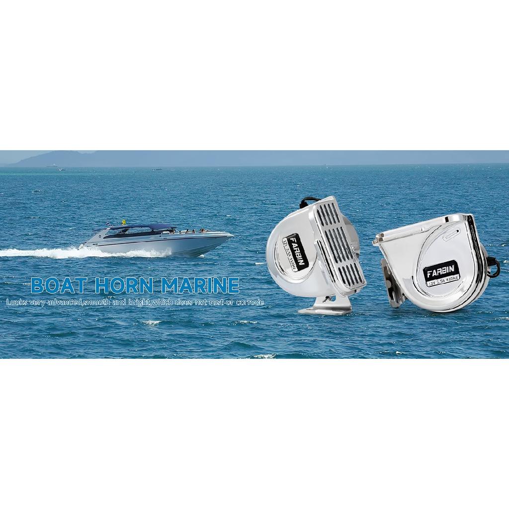 Klaxon Bas Ton en Acier Inoxydable pour Bateaux Klaxons de Voiture Imperméables pour Navires Klaxons de Moto 12V Super Bruyants avec Support de Base pour Sa