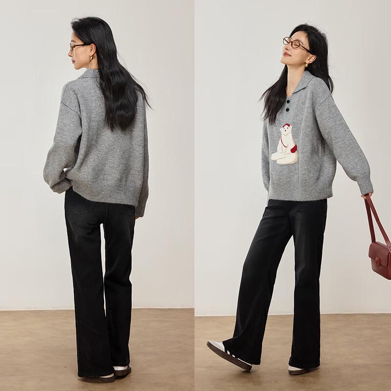 VICTORIA&VERA Women's Backpack Bear Polo Knit Sweater