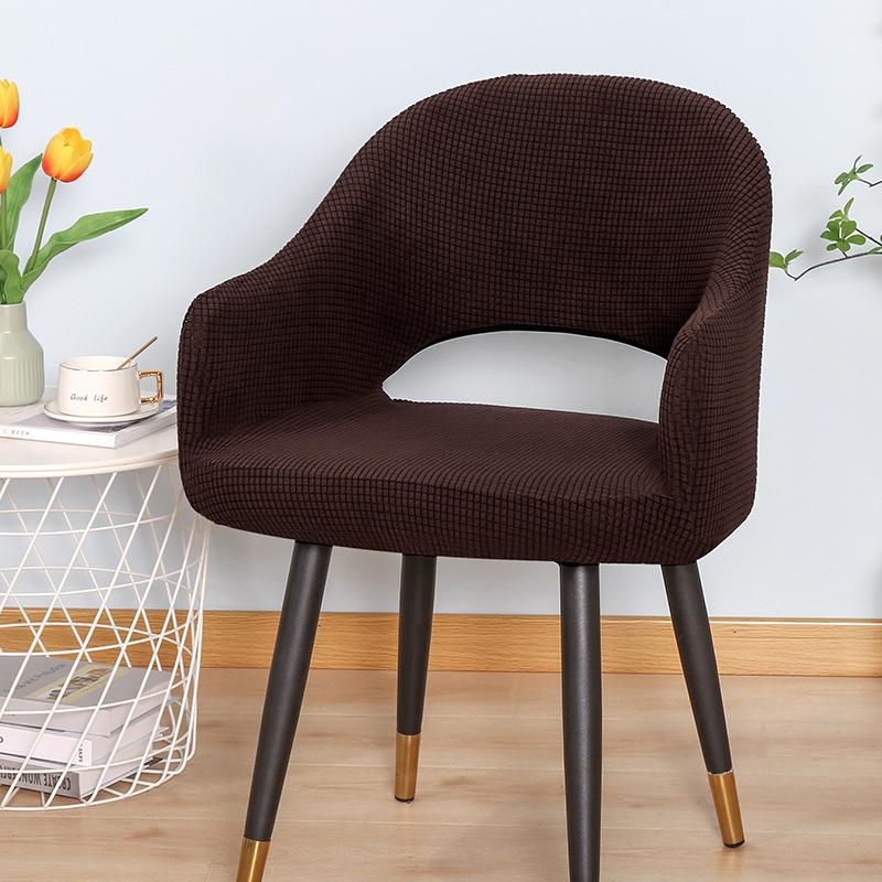 Nordic Curved Chair Cover Jacquard Spandex Hollow Arc Back Armchair Covers For Dining Room Coffee Bar Make Up Chair Cover