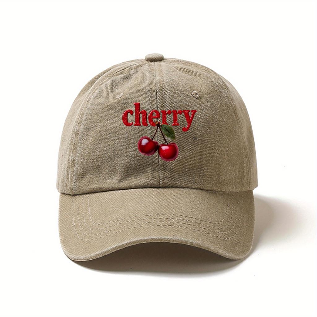 1 Cherry Vintage Baseball Cap  Pink Casual  Stretchy Polyester Hat with Cherry Design Perfect Gift for Family