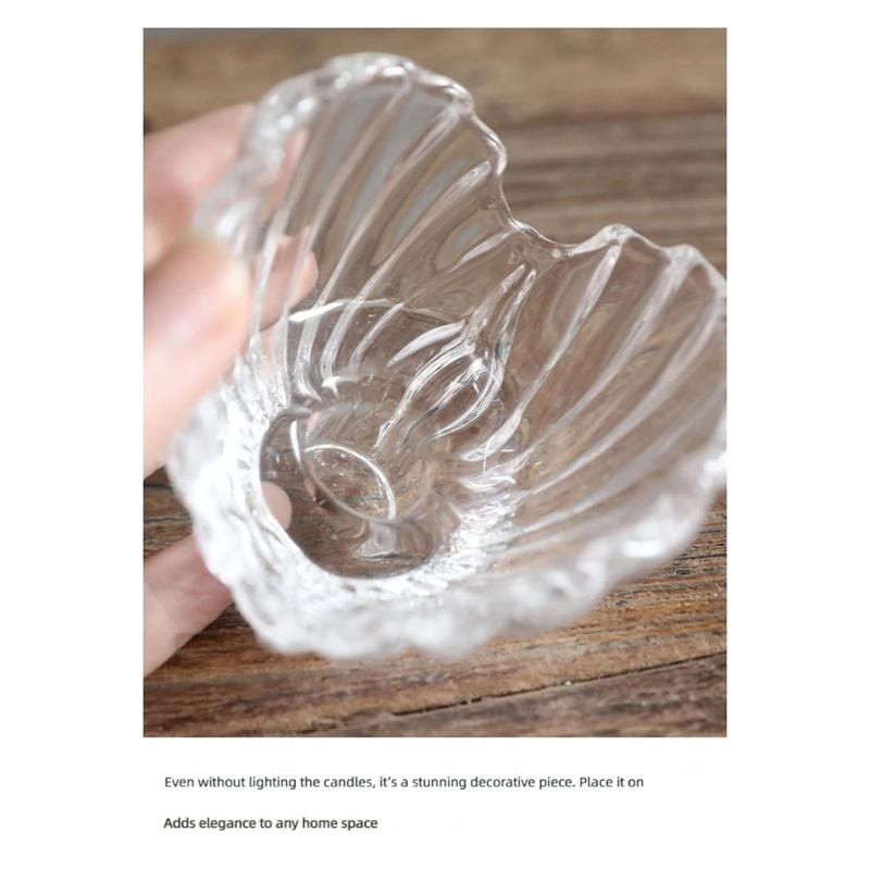 Shell Shape Glass Candle Holders with Clear Fluted Texture, Decorative Table Decors Candlestick Display for Desk, Side Table, Shelf, Bedroom, and