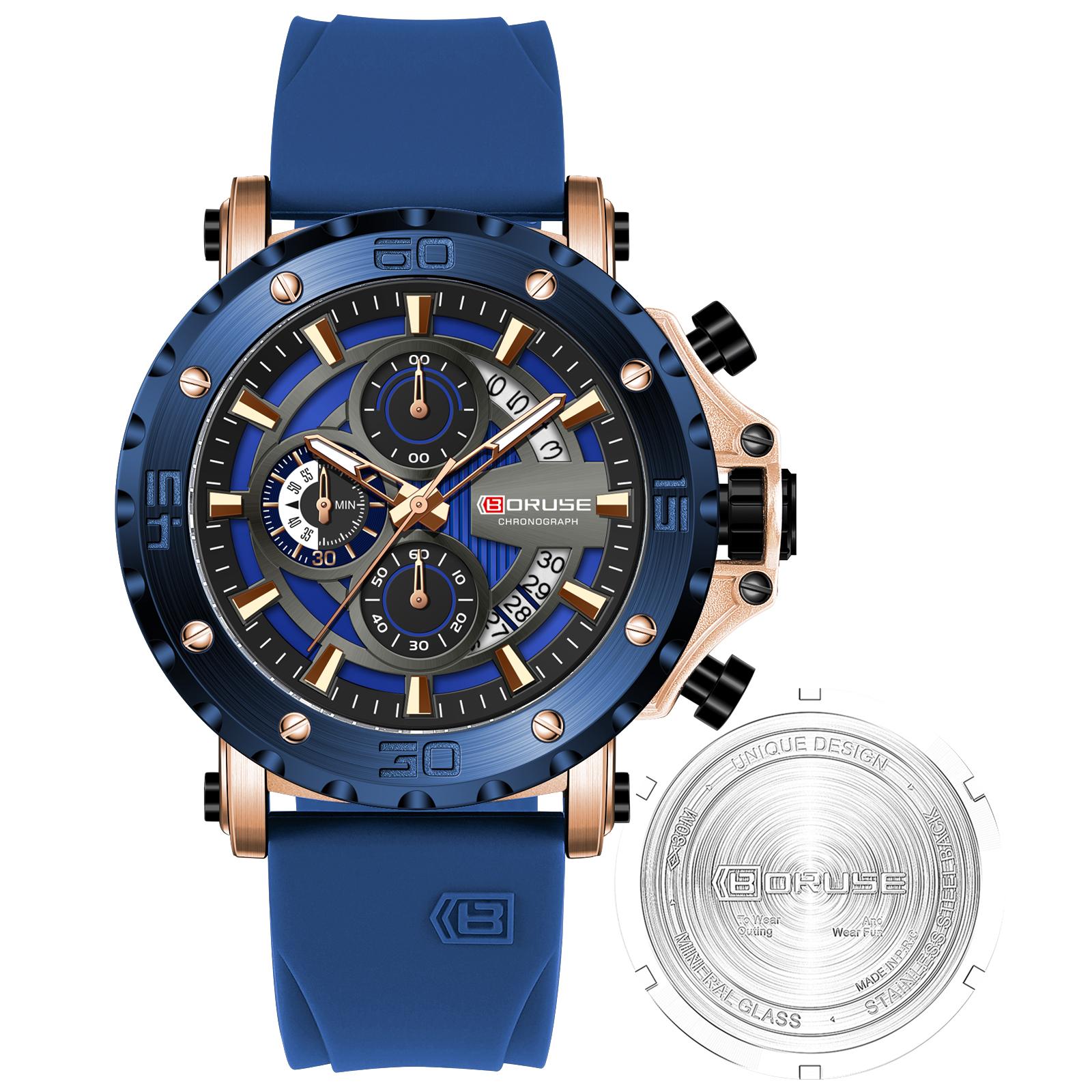 BORUSE All-waterproof Watch Men s Luminous Quartz Watch Leisure Sports Multi-functional Timer No