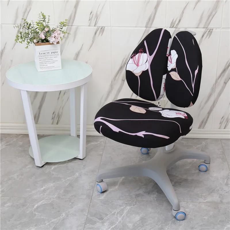 Children Study Chair Cover Elastic Double Back Kids Student Writing Rotating Lift Chair Protector Cover Seat Backrest Case