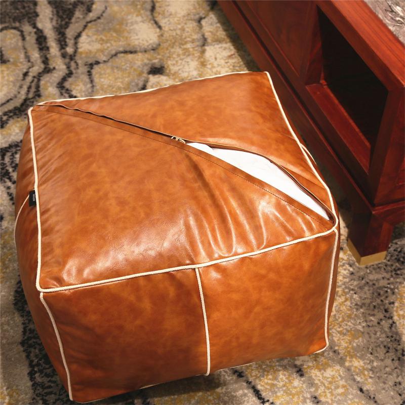 Marokkanische quadratische PU-Kunstleder Hockerbezüge Ungefüllte bestickte Pouf-Kissenbezüge Schlafzimmer Dekoration Futon-Stuhlbezug Handwerk