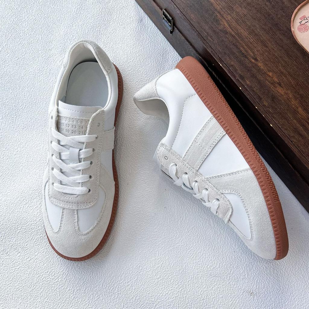 2025 New Leather Women's Shoes Sports Versatile Single Shoes Women's Autumn White Shoes Women's Casual Flat-bottomed German Training Shoes Tide