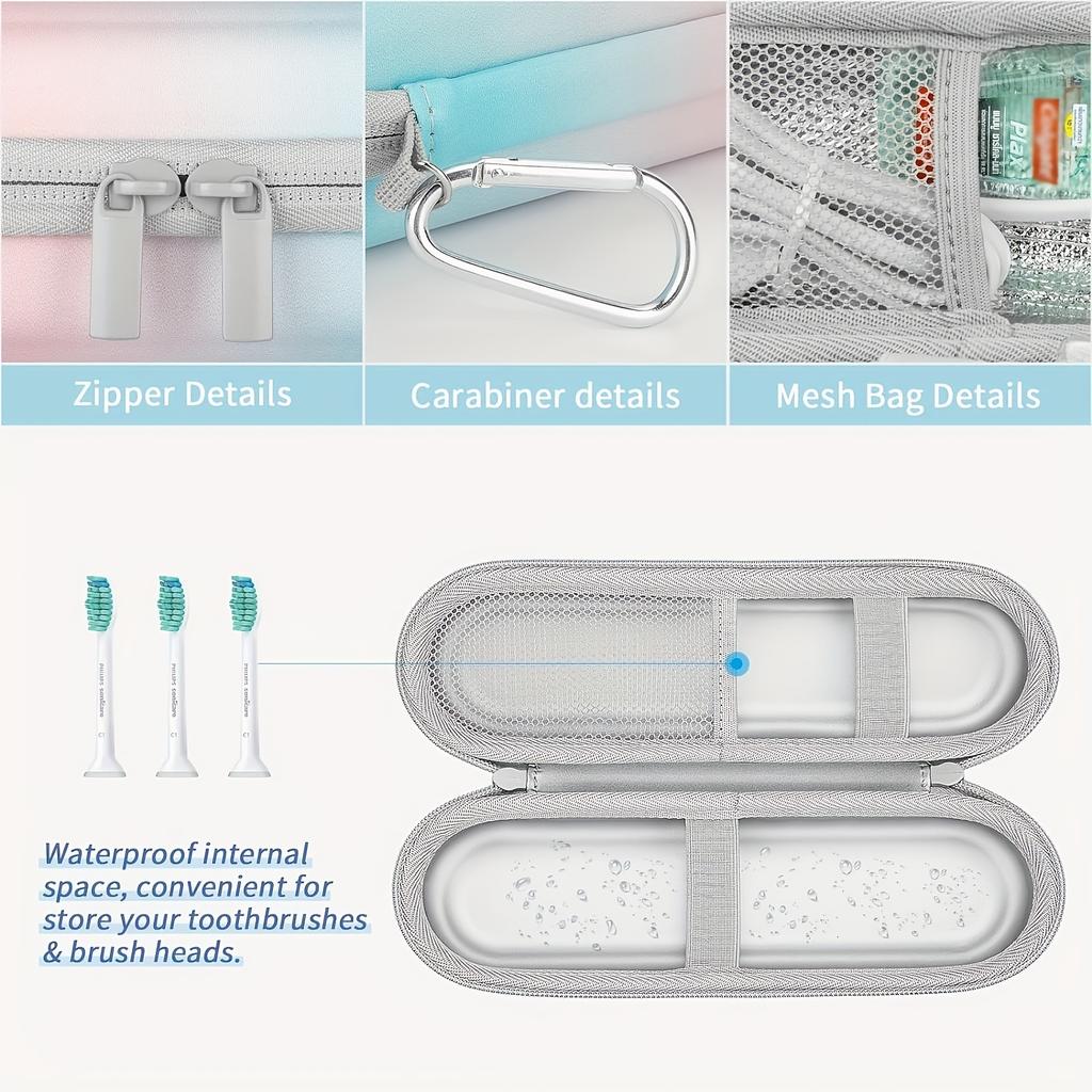 Reisvriendelijke elektrische tandenborstelhouder - Schokbestendig EVA met waterdichte PU-coating, Ruime opbergruimte voor borstels, opzetstukken en accessoires