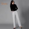 Podzim Zima Bavlněné Kalhoty Kosočtverec Prošívané Rovné Široké nohavice Dlouhé kalhoty s kapsami Jednobarevné Tlusté teplé kalhoty
