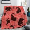 Funny black cat and leaf pattern Flannel printed blanket suitable for all seasons suitable for living room office sofa travel