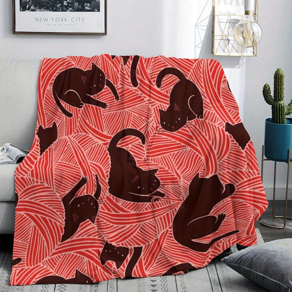 Funny black cat and leaf pattern Flannel printed blanket suitable for all seasons suitable for living room office sofa travel