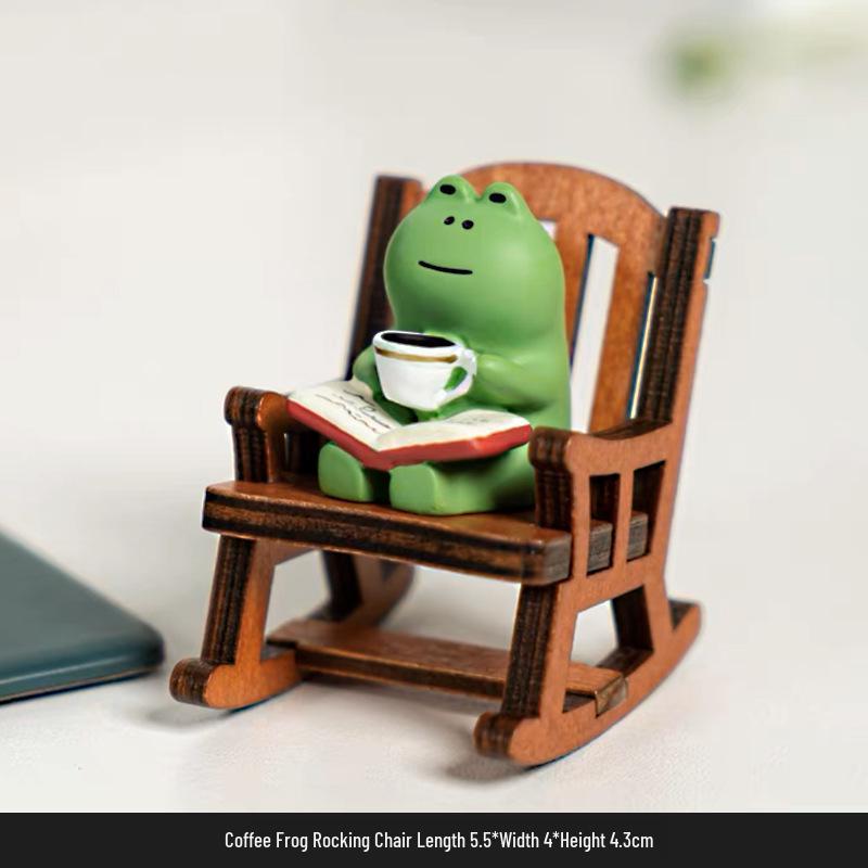 Handmade Cute Frog Rocking Chair Ornament - Healing Resin Craft for Desktop or Car Decor