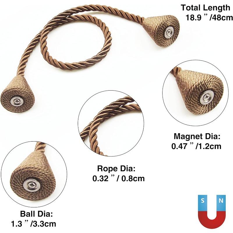 2 Pack Magnetic Curtain Tiebacks Rope Modern Handmade Curtain Tie Backs Decorative Drapes Weave Holdbacks for Window Décor