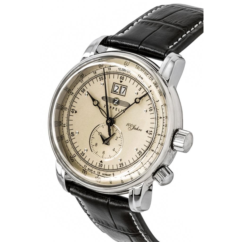 Zeppelin 100 Years GMT Leather Strap Champagne Beige Dial Quartz 76405 Men's Watch
