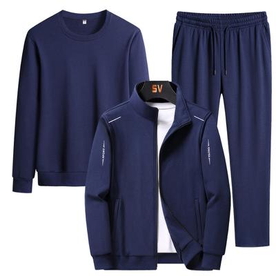 Spring And Autumn Leisure Suit Men's Cardigan Sweater Suit Stand Collar Leisure Sports Three-Piece Set
