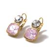 CARLIDANA 18K Gold Plated Stainless Steel Square Shaped Colorful Pink Crystal Stone Stud Dangle Earrings for Women Jewelry