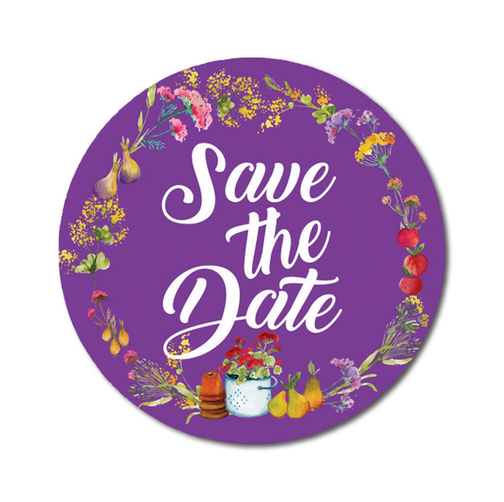 Darling Souvenir 1.6 Inches Round Red Floral & Fruit Wreath Save The Date Label Stickers-45 Pcs