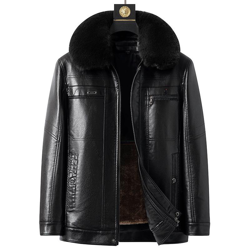 Men's Plus Velvet Thickened Leather-Fur Jacket - Dad Style, Loose Fit, Winter Coat