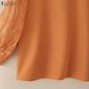 ZANZEA Damen Freizeit Rundhals Mesh Einsatz 3/4 Ärmel Bluse