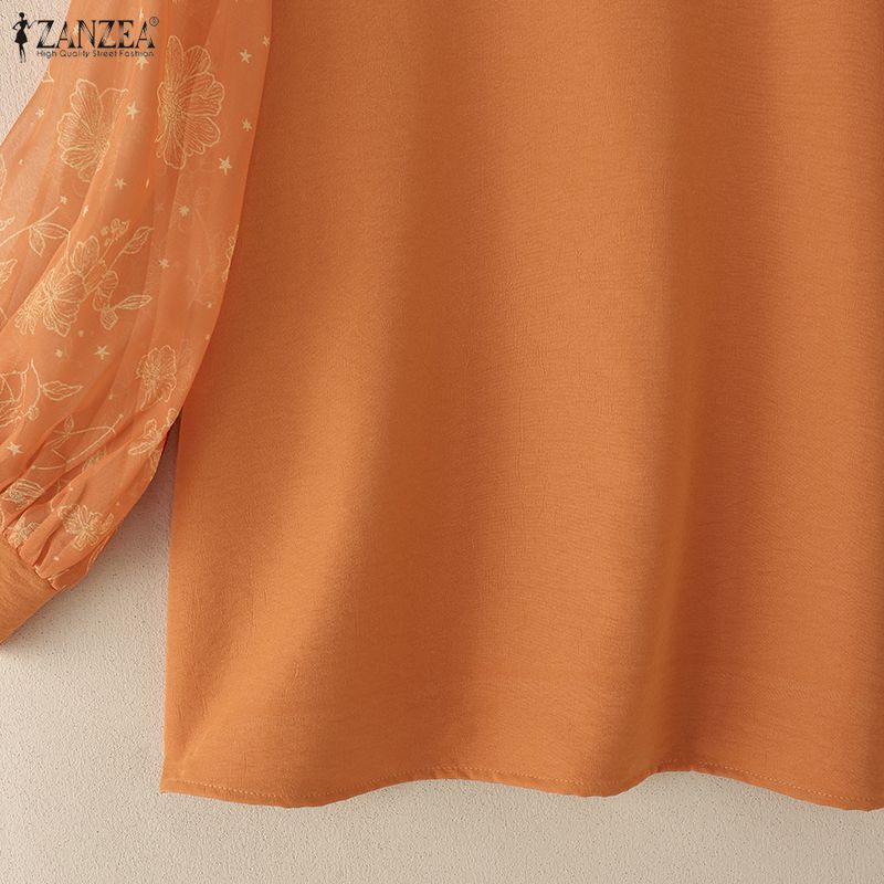 ZANZEA Dámská ležérní halenka s kulatým výstřihem, síťovanou vsadkou a 3/4 rukávy