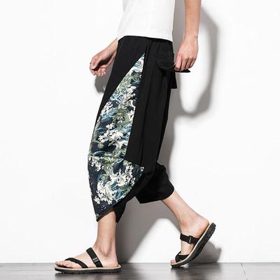 2024 Summer Men's Cotton Linen Harem Pants, Chinese Style, Plus Size, Casual Fashion