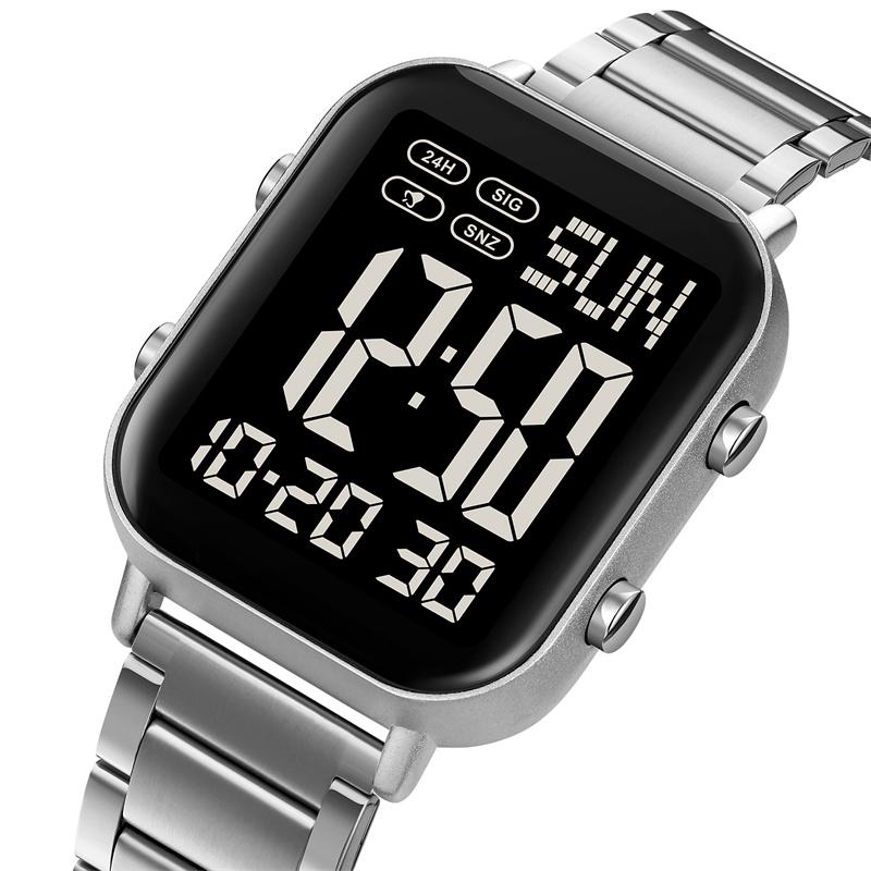 Skmei Men Digital Watches Luxury Stainless Steel Strap Dual Time Zone Man Sports Bracelet Watch 30M Waterproof Male Alarm Clock