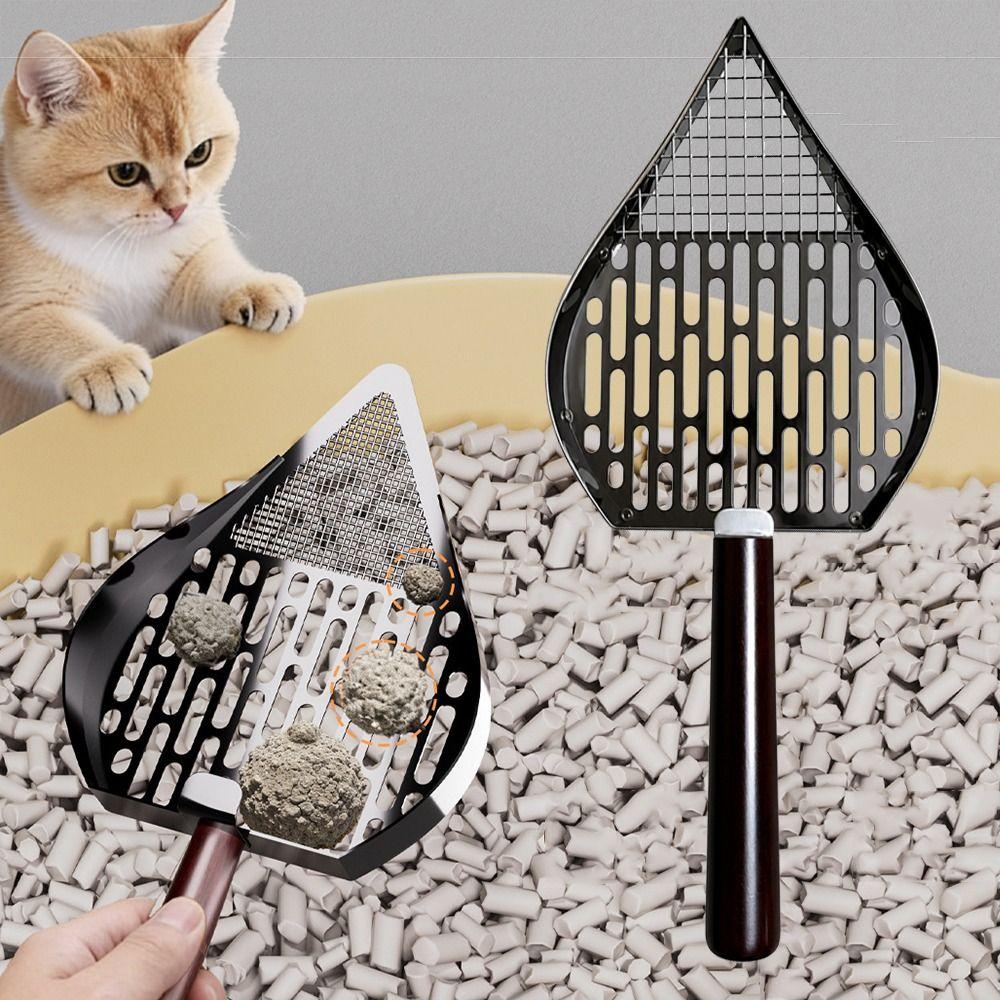 Wood Handle Cat Litter Scoop Stainless Steel Waste Removal Sifting Tool  Cat Supplies