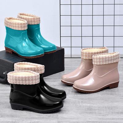 Ankle Rain Boots Women Rubber Shoes Men Bottine Femme Slip On Shoes Winter Plus Cotton Couple Rain Boots Waterproof Work Boots
