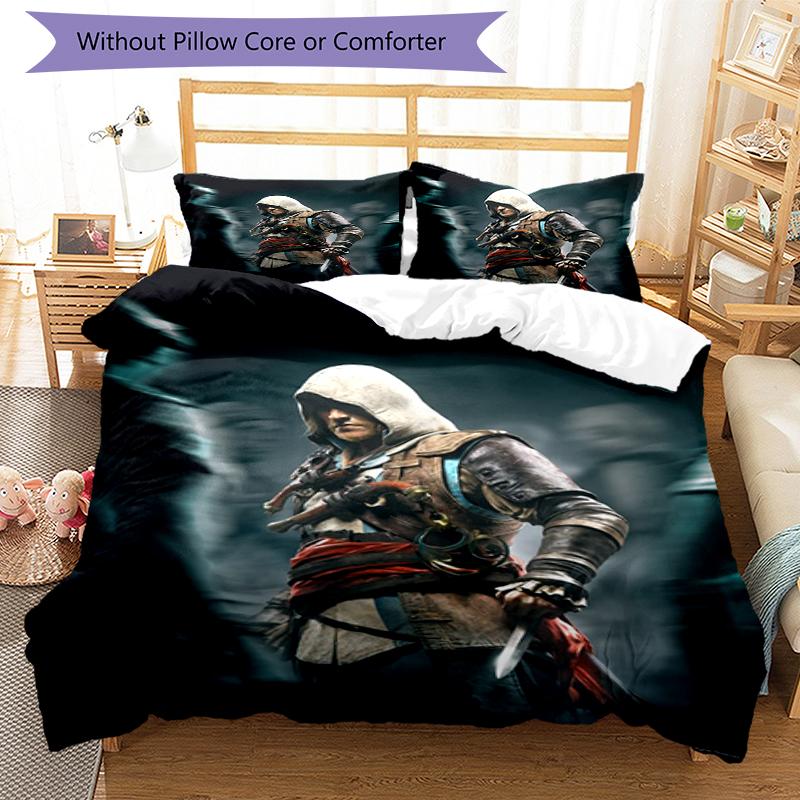 3-teiliges Assassin's Creed Bettwäsche-Set Bettbezug mit Verschluss Enthält 1 Bettbezug & 2 Kissenbezüge, Weich und Bequem für Alle Jahreszeiten.