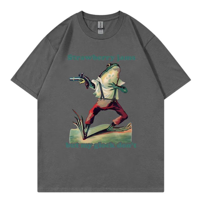 Strawberry Jams But My Glock Dont Funny Frog Meme Tshirt High Quality Fashion Oversized T Shirt Unisex Casual Cotton Tshirts