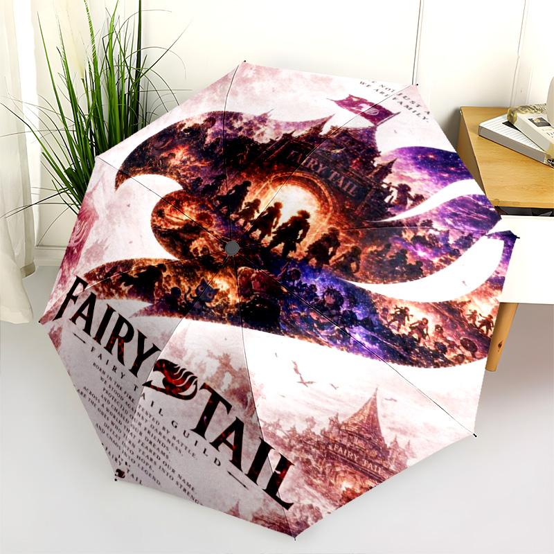 Fairy Tail Flame Folding Umbrella Travel 8 Paraphenoid Bones Three Folds Umbrella Travel