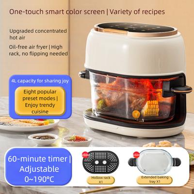 4L Heißluftfritteuse, 1350W Kompakter Heißluftkocher, Antihaftkorb, Digitaler Touchscreen, Ölfreier Elektrischer Heißluftfritteusenofen für Gesundes Kochen