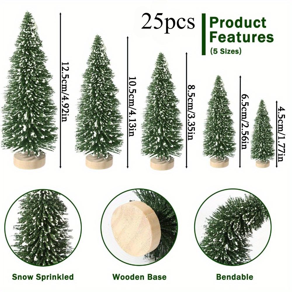 25pcs Mini Christmas Trees Artificial Christmas Tree Bottle Brush Trees with Wooden Base for Christmas Decor Party Home Table Craft Decorations