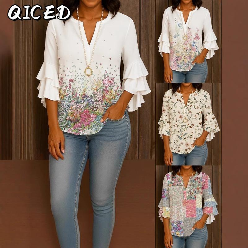 BITCED Women's Fashion Casual 3/4 Sleeves V Neck Blouses & Shirts