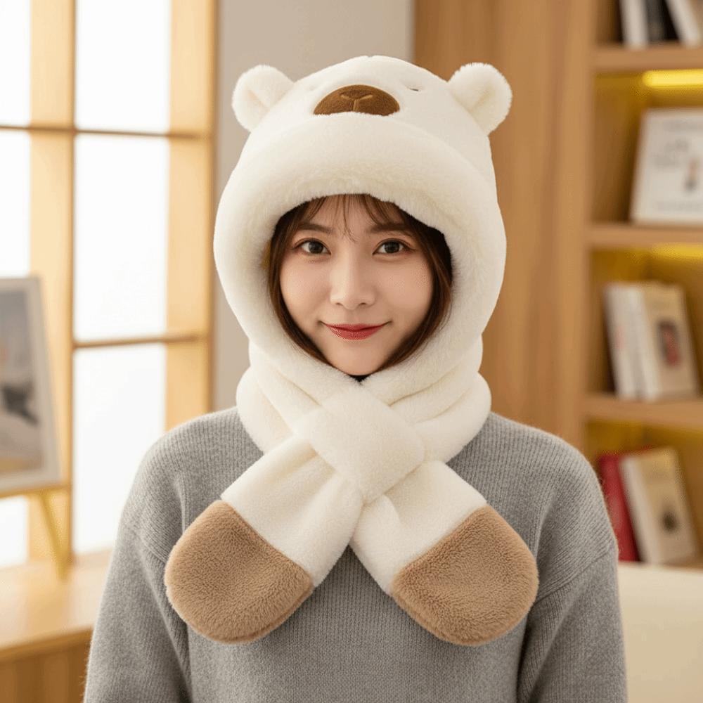 Soft Plush Capybara Hooded Scarf Set Cute Plush Hat Scarf Set Winter Integrated Cap Scarf  Outdoor