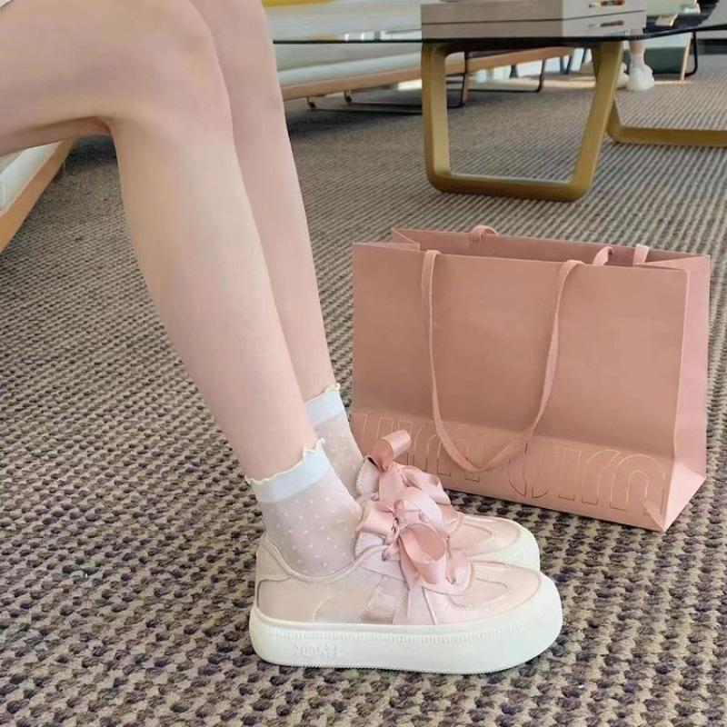 Women's shoes princess style single shoes autumn women's rubber low-top sneakers silk straps lace-up board shoes tide