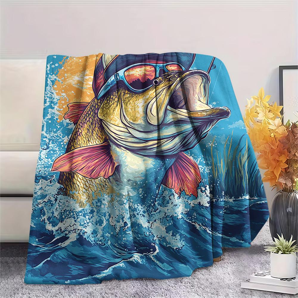Fish Print Flannel Blanket, High Quality Comfortable for All Seasons, Home Decor, Warmth and Comfort, Perfect for Christmas Gifts