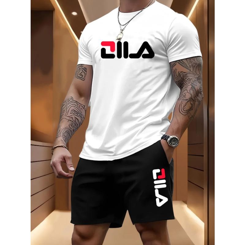 Herren Sommer Strand Sportanzug Lässig Outdoor Basketball Sport Bequem Zweiteiliges Set mit Modischem Lockerem T-Shirt und Shorts