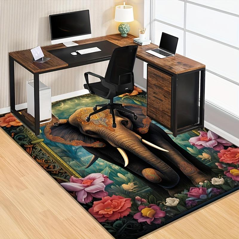 Elephant and Floral Rug for Elegant Living Rooms - Exotic Animal Design Floor Mat, Luxury Home Decor Skid resistant carpet