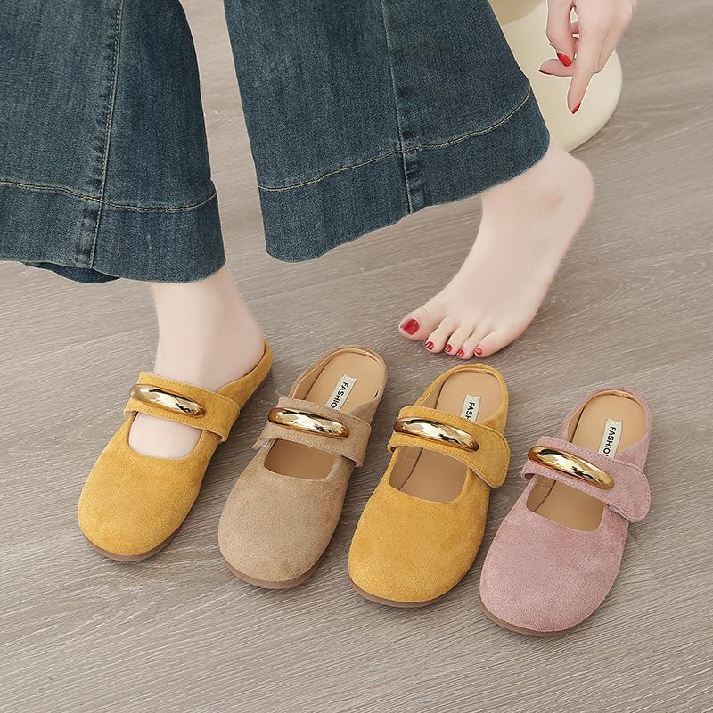 

Red Mary Jane small single shoes women s 2025 new one-pedal slippers metal flat-bottomed temperament fashion small leather shoes 40 хакі