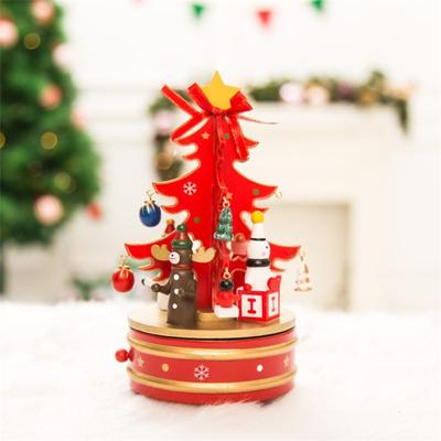 Christmas Carousel Rotating Wooden Music Box Educational Wooden Christmas Tree Music Box Exquisite DIY Children Gifts Musicbox