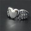 Lady Gilrs Heart Ring Stainless Steel Retro Punk Biker Golden Silver Black Color Angel Wings Love Heart Ring Size 5-12