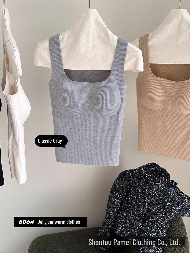 2025 Women's Skin-Friendly Camisole Vest with Chest Pads: Seamless Tube Top & Versatile Bottoming Shirt