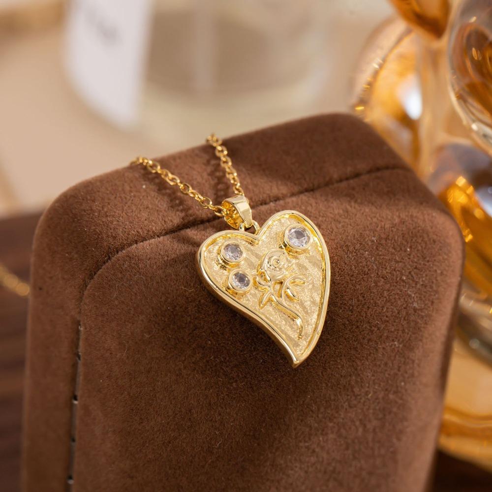 Sparkling Heart Zirconia Necklace, Golden Plated Chain, Bridal Jewelry for Wedding & Party