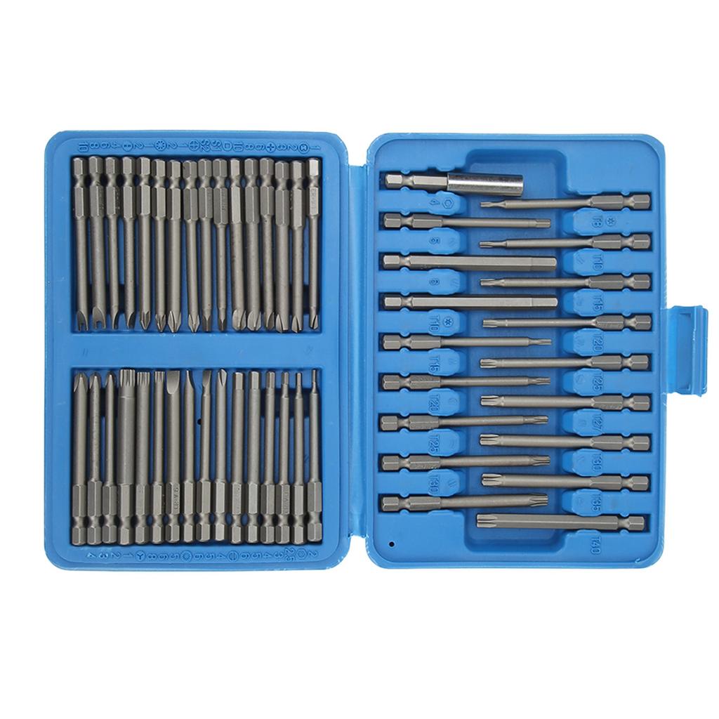 50pcs Extra Long Security Bit Set Square Flat Hex Spline Clutch Torq Multi Sizes Screwdriver Bits