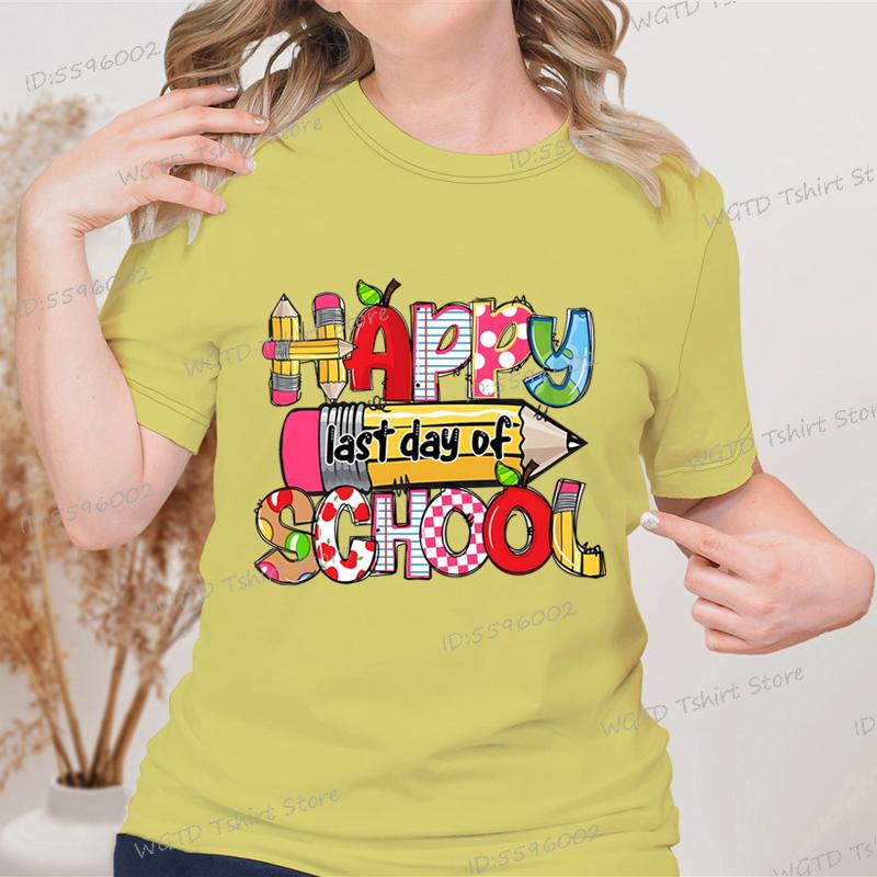 

Happy Last Day of School Graphic T Shirts Women Crew Neck Short-sleeved T-shirt Tops Teacher Gift End of School Summer Top Tees 4XL