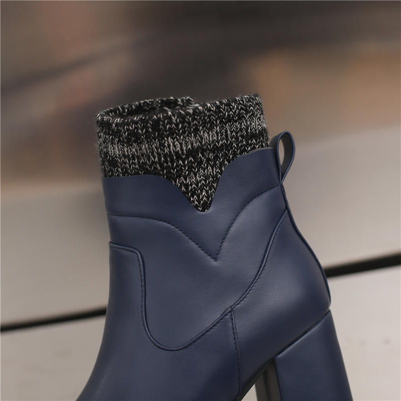 Women's High-heeled Short Boots Sexy European and American Style Autumn and Winter Waterproof Table Thick-heeled Large-size Roman Boots