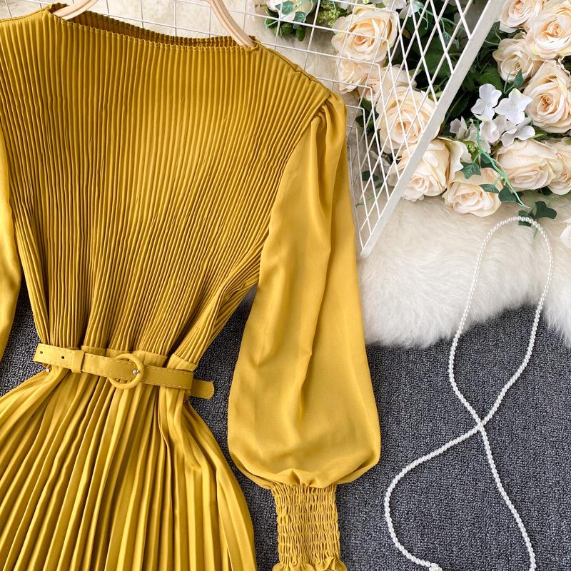 Vestido plisado francés de primavera para adelgazar - Elegante falda larga que ciñe la cintura