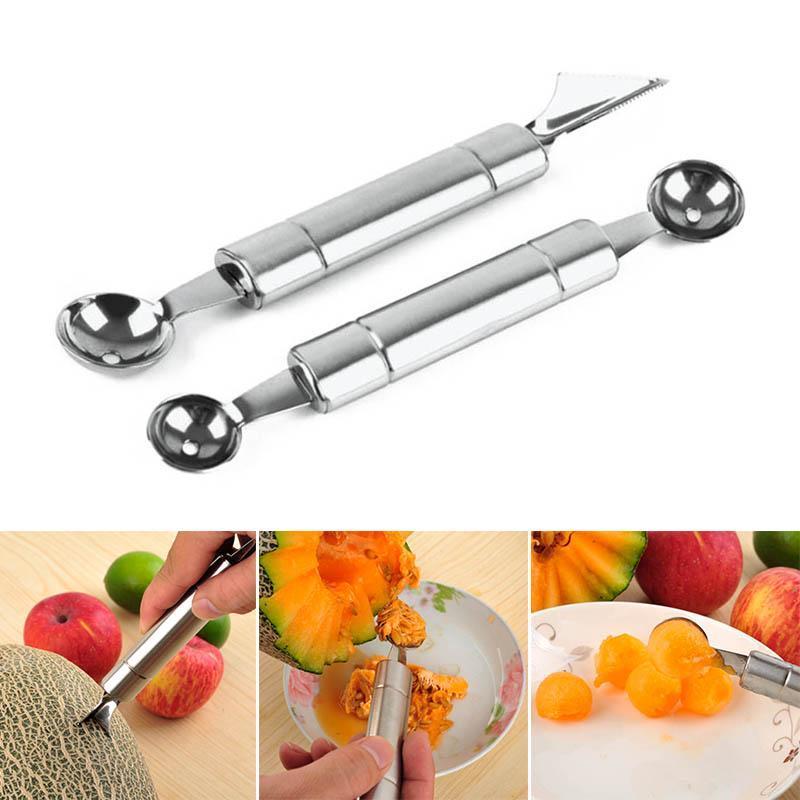 Coltello per intaglio frutta in acciaio inossidabile Doppia testa Scavino a sfera Coltello per intaglio ondulato Adatto Strumenti per cucina domestica Forniture