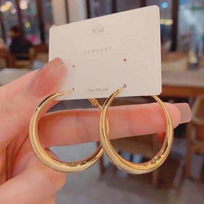 Chic European & American Hoop Earrings: High-End Silver Needle with Bold Metal Design for All-Match Celebrity Style.